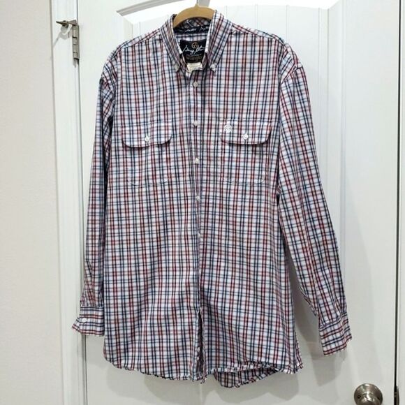 Wrangler Mens Plaid George Strait Collection L/S Western Shirt Size Medium Tall - Picture 1 of 5